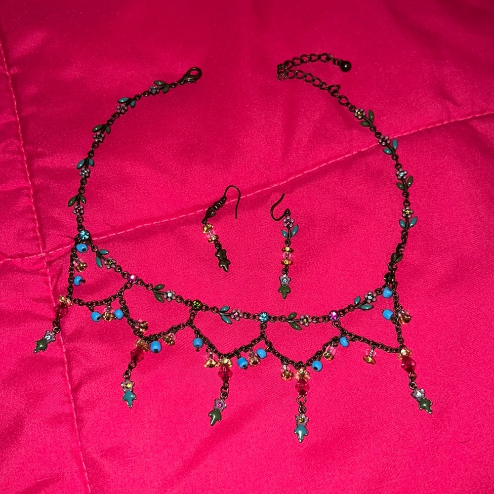 Floral multi color necklace and earring set